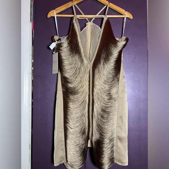 Bluma Halterneck Fringe Mini Dress In Olive — Medium - Picture 4 of 10